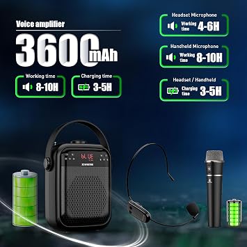 ZOWEETEK 40W Wireless Voice Amplifier with Headset and Handheld Microphone