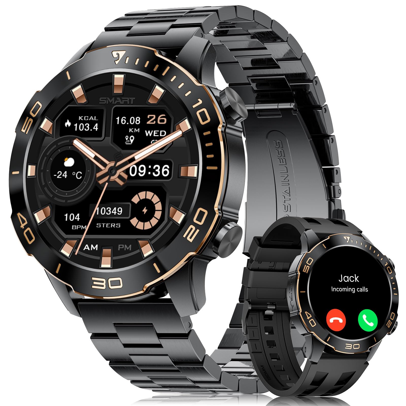 Montre Connectée Homme, Sports/D'affaires, 1,43" AMOLED Écran Smartwatch Homme avec Appel Bluetooth, IP68 Étanche, 170+ Modes Sportifs/Fréquence Cardiaque/Sommeil Compatible Android iOS, Noir