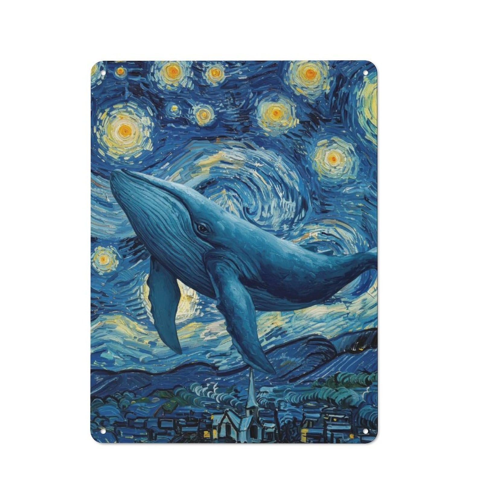 Junmoney Whale In Starry Night Painting Retro Metal Plaque 40X30cm For Lounge Or Reading Corner, Suited To Lounge Decor Fans