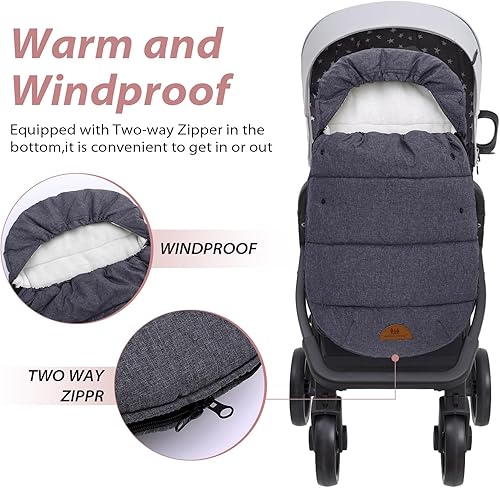 Miniatura 4 de Saco universal para cochecito, impermeable, resistente al viento, antideslizante, para invierno, cálido, para bebé, con capucha de forro polar con