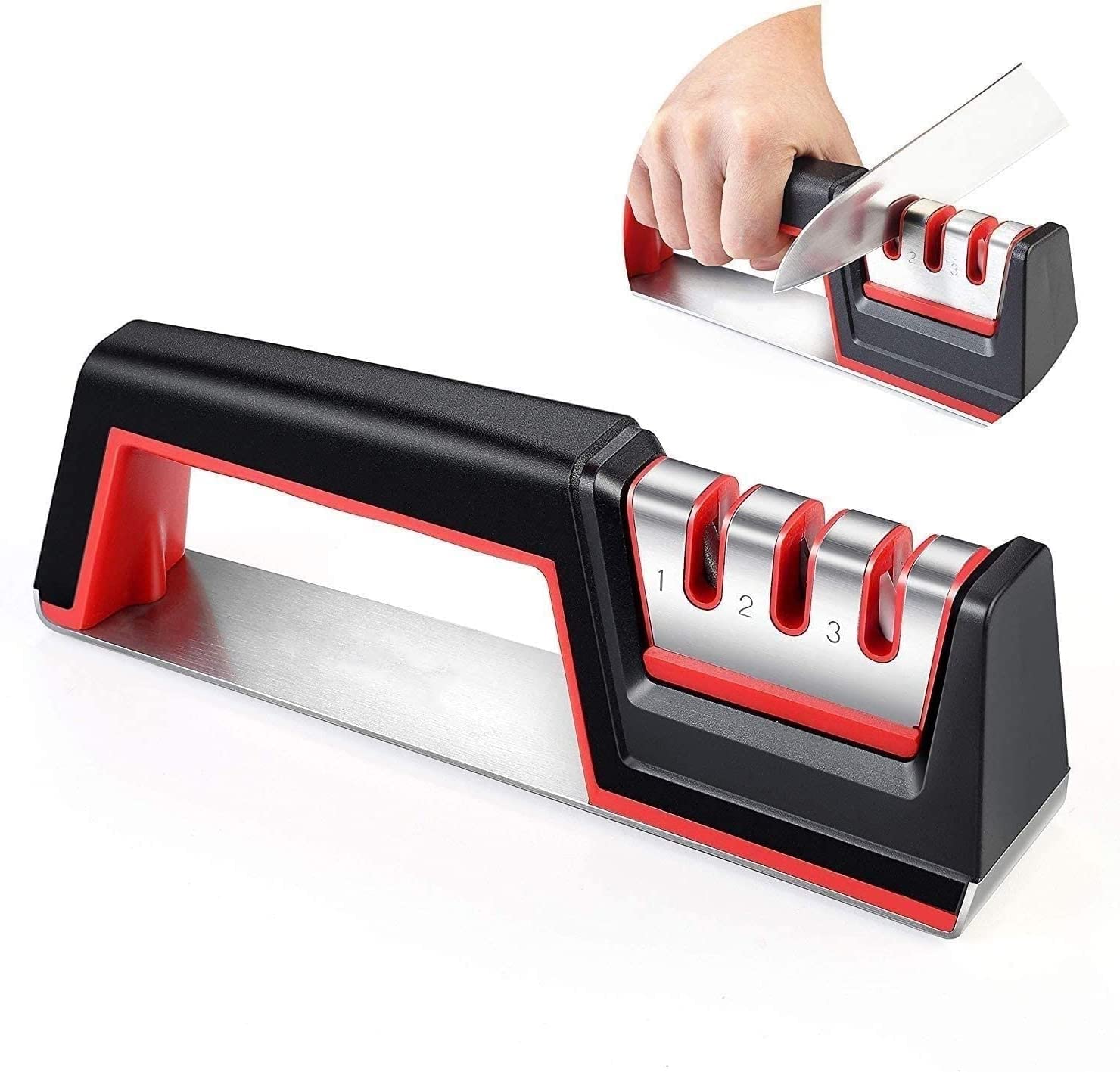 Afilador de cuchillos de cocina, accesorios de cuchillos de cocina de calidad de 3 ranuras for reparar, moler, pulir cuchillas, herramienta profesional de afilado de cuchillos for cuchillos de