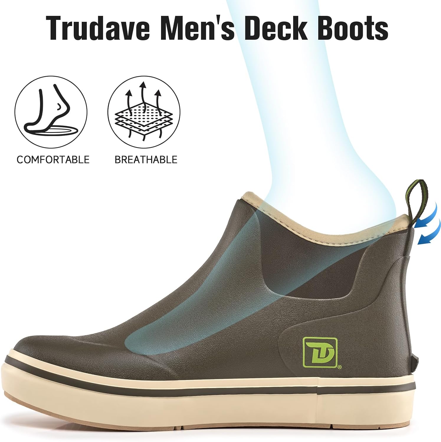Trudave Mens Deck Boots, Waterproof Rubber Fishing Rain Boots, Anti-slip Short Ankle Shoes for Outdoor Fishing, Boating, Size 5-14 - Image 8