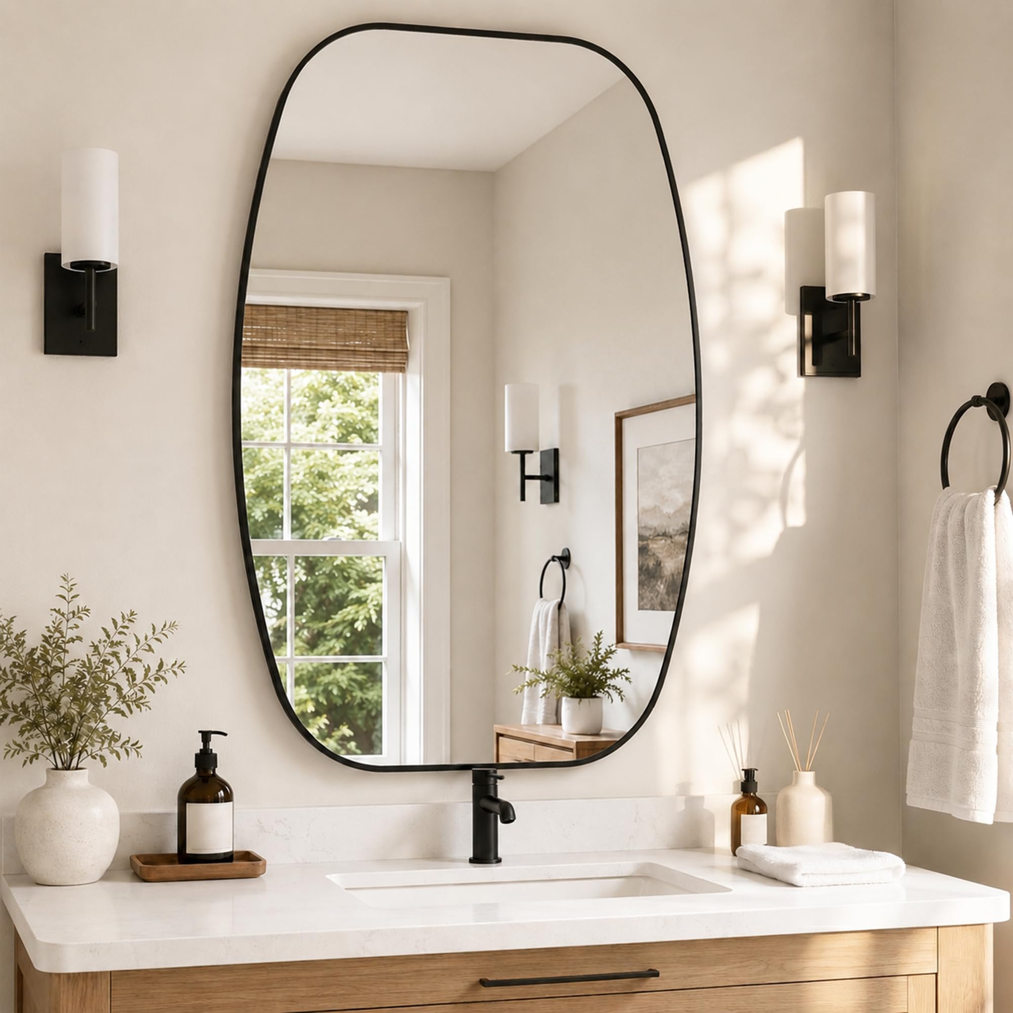 Pocetry Matte Black Capsule Bathroom Mirror, 24X36 Inch