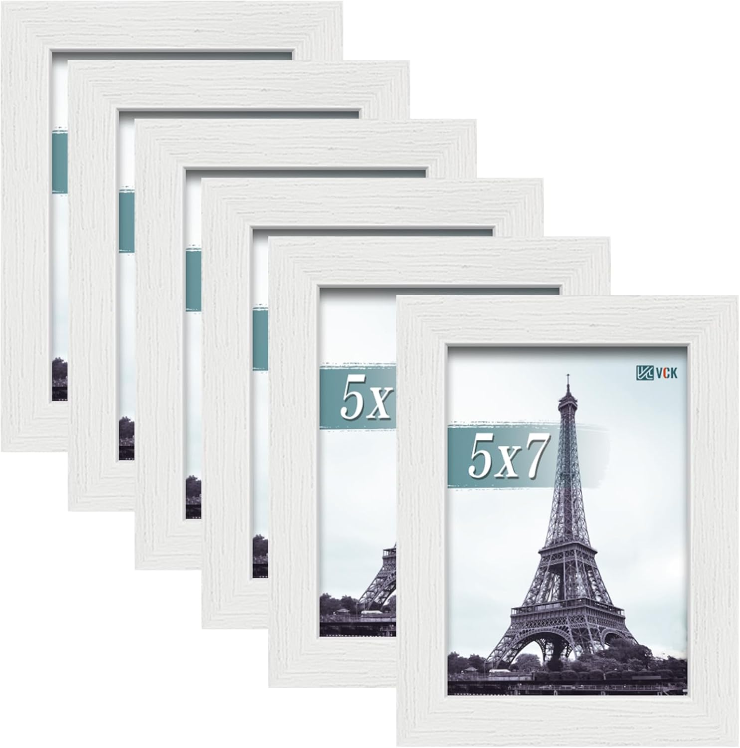 VCK 5x7 Picture Frames white Set of 6, Wide Border Wood Poster Frame, Multi-Directional Display Family Photos, Office Prints, Studio/Gallery Artwork, Woodgrain Series, Tabletop & Wall Hanging