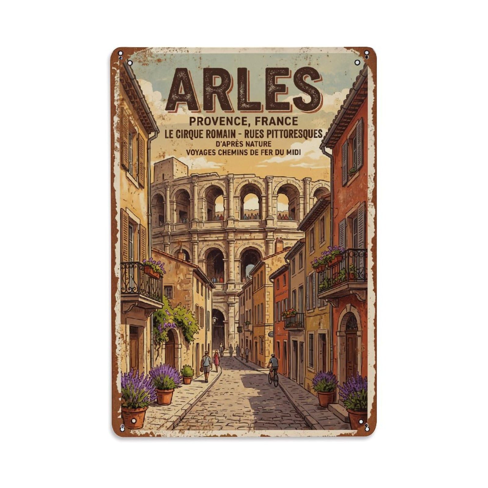 Cmhok Vintage Style Vintage Travel Arles France Metal Tin Sign Wall Decor For Cafe, Club, Garden Metal Poster 8X12inch