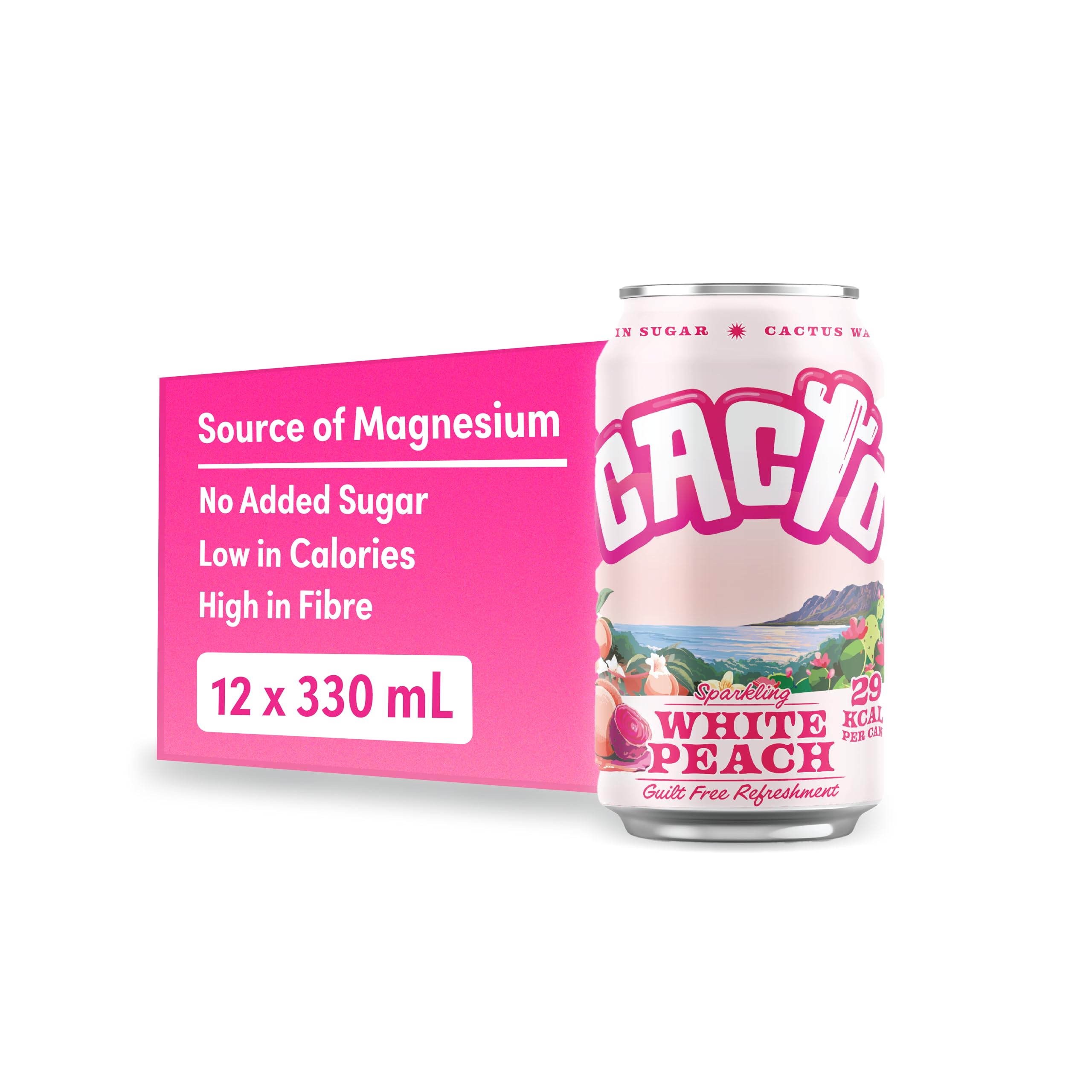 Drinks, Sparkling Cactus Water, White Peach & Prickly Pear Flavour – Natural Antioxidants & Electrolytes for Hydration & Recovery, Low Calorie Coconut Water Alternative, 12 x 330ml Cans