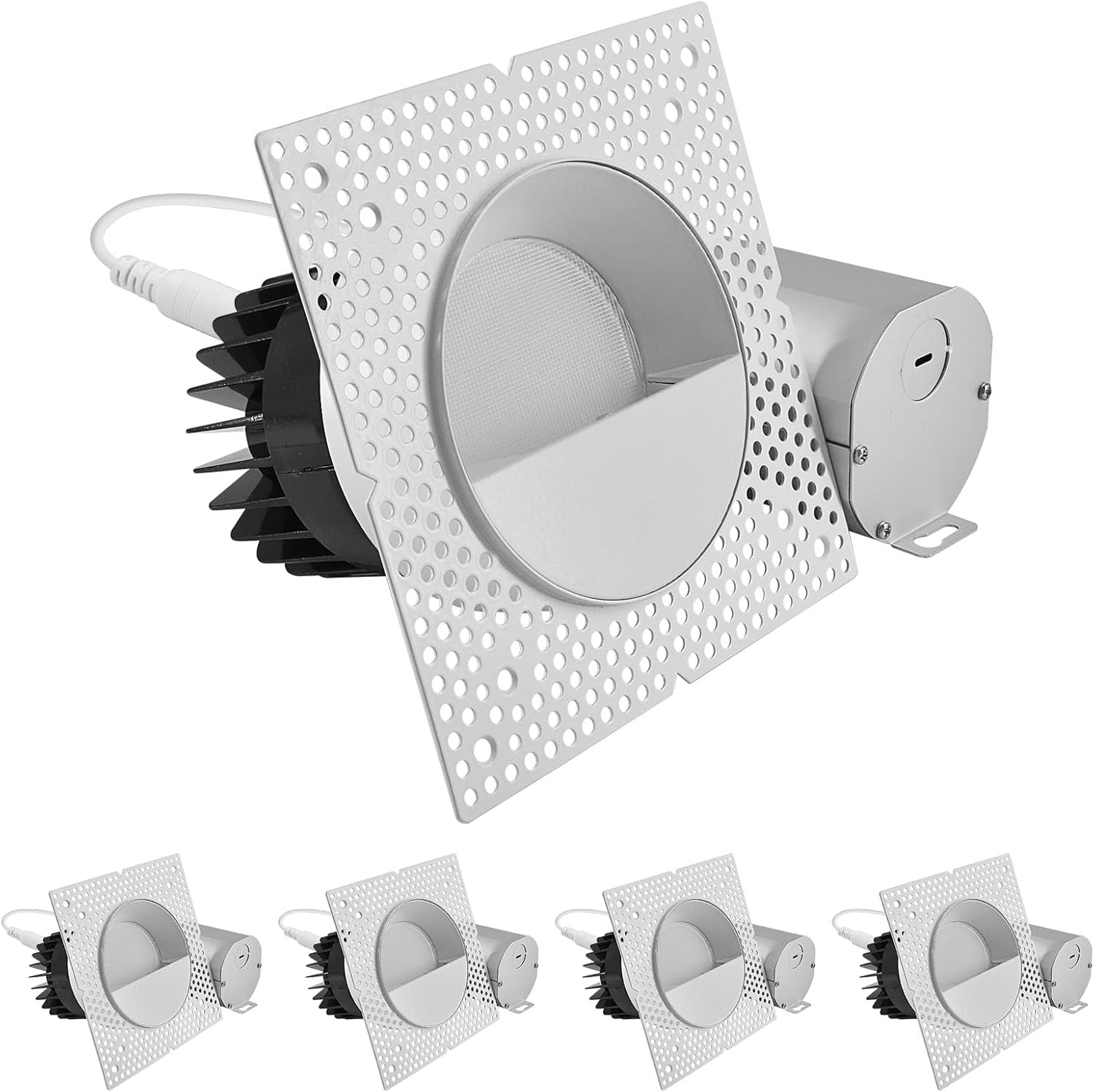 LUXRITE 4-Inch LED Trimless Recessed Spotlight with White Wall Washer Trim Replacement 25W, 2000LM, 2700K-5000K, 38° Beam Angle, Dimmable, Push-n-Lock, CRI90, Damp & IC Rated, ETL White