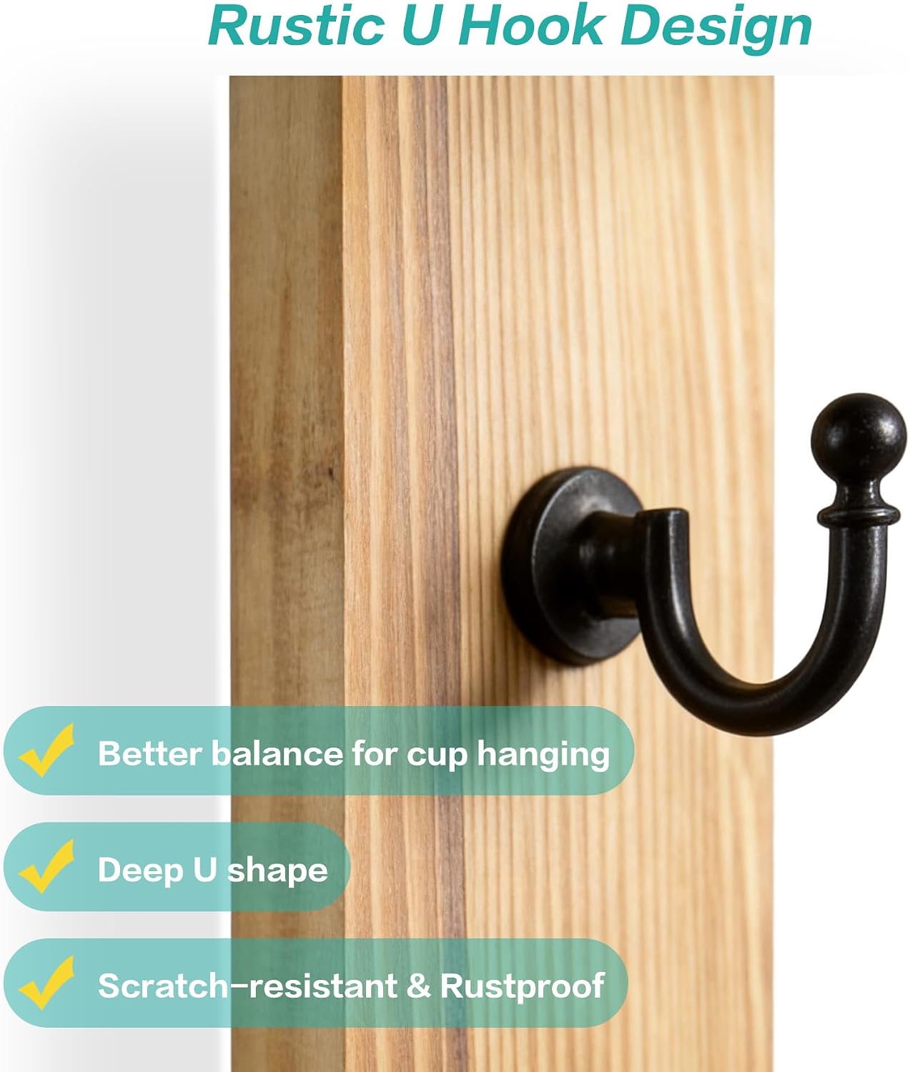 Wooden Mug Hangers Wall Mount Vertical 2Pack Coffee Mug Holder (Light Wood)