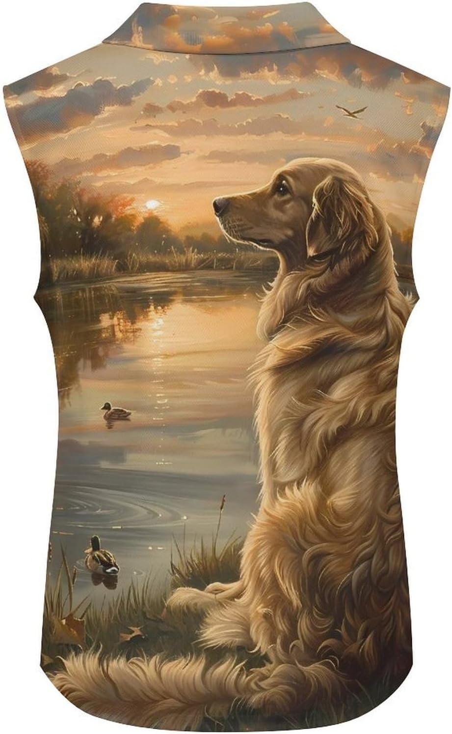 Retriever Sunset Lake Women Sleeveless Collared Golf Polo Shirt | V Neck Tank Top,Breathable Tennis Shirts