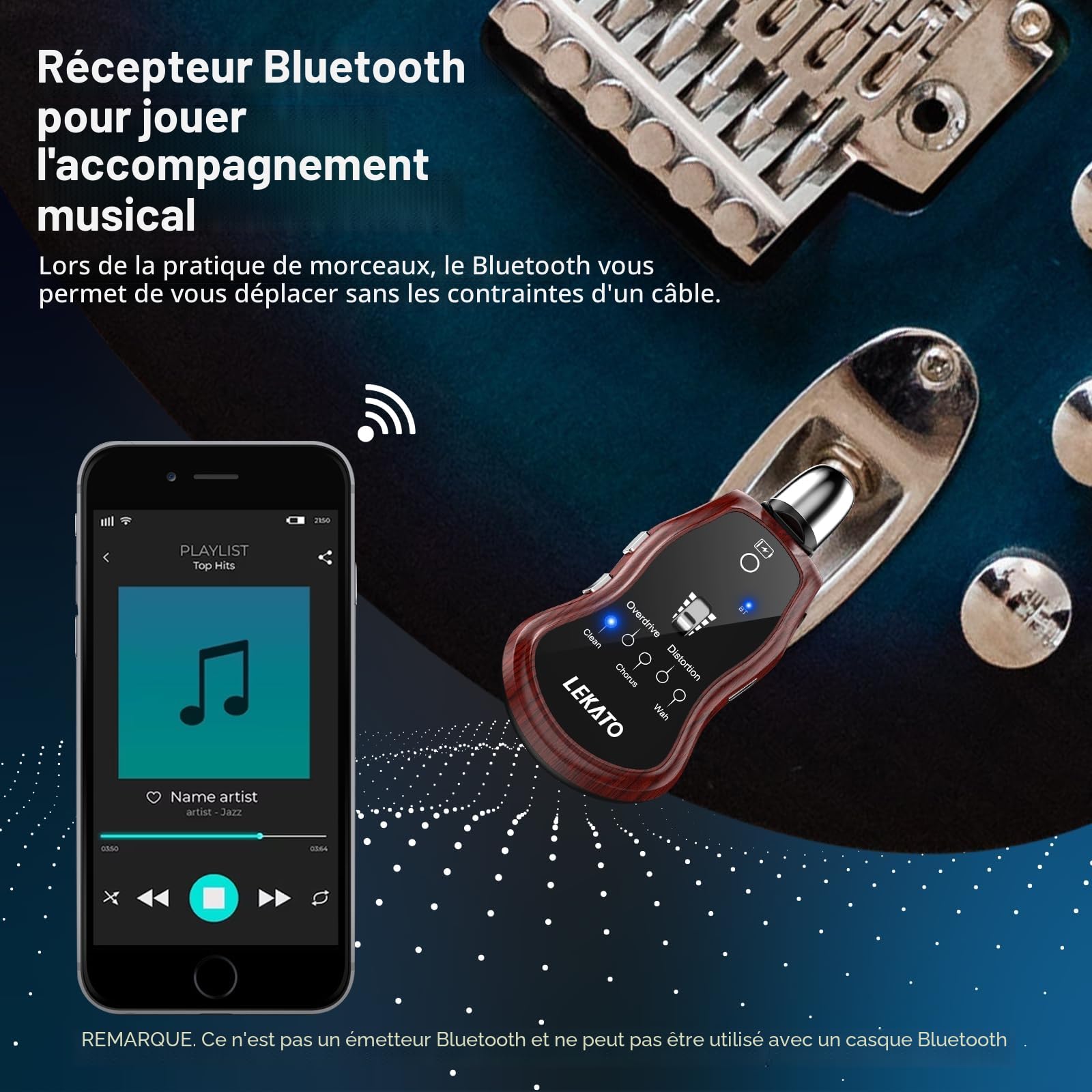 LEKATO Mini amplificateur de Guitare de Poche Rechargeable avec récepteur Bluetooth