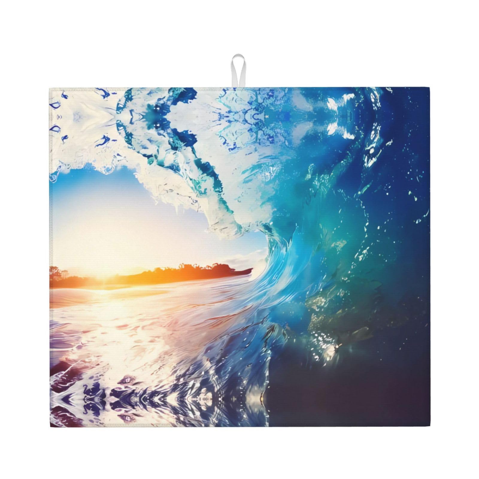 WHJSSF Sunset Sea Surfing Seascape Prints Kitchen Drying Mat – Absorbent Dish Throw for Countertops, Quick-Dry Non-Slip Layer with Stylish Prints, Ideal Housewarming Gift