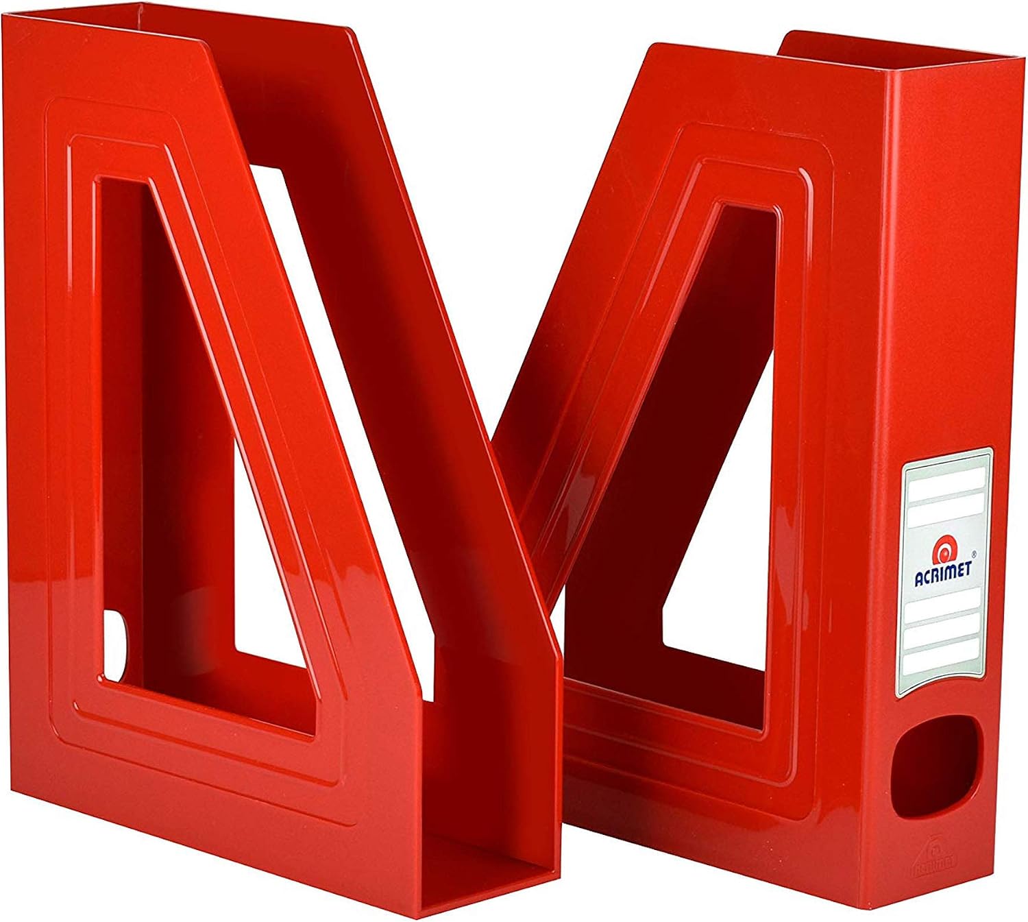 Acrimet Magazine File Holder, Vertical Desk Organizer, Red, 2 Pack | Durable Plastic, Office & Home Use, Rack Design for Folders and Mail, Space-Saving Storage