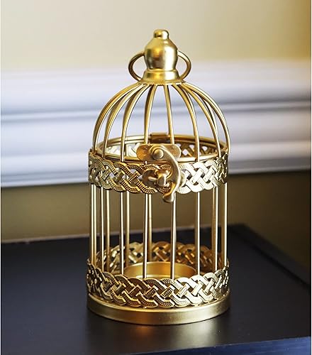 Vista 41 de Birdcage - Portavelas decorativo, farol, centros de mesa decorativos, blanco, grande, juego de 12 Negro,Dorado,Blanco