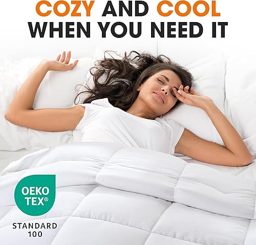 Miniatura 5 de Cheer Collection Lujoso relleno de edredón, edredón blanco alternativo de plumón de ganso súper afelpado, tamaño matrimonial, 82 x 86 pulgadas