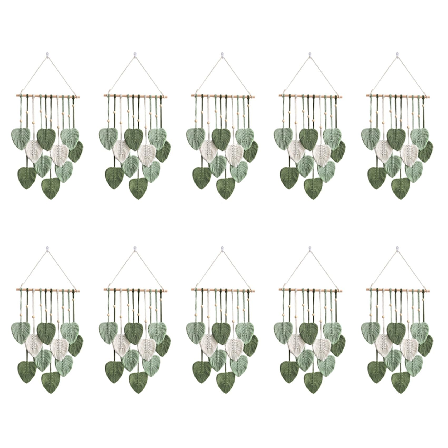 Vjsujehgy 10X Leaf Macrame Wall Hanging Boho Room Home Decor Woven Aesthetic Wall Tapestry Home Room Wedding Decoration Green