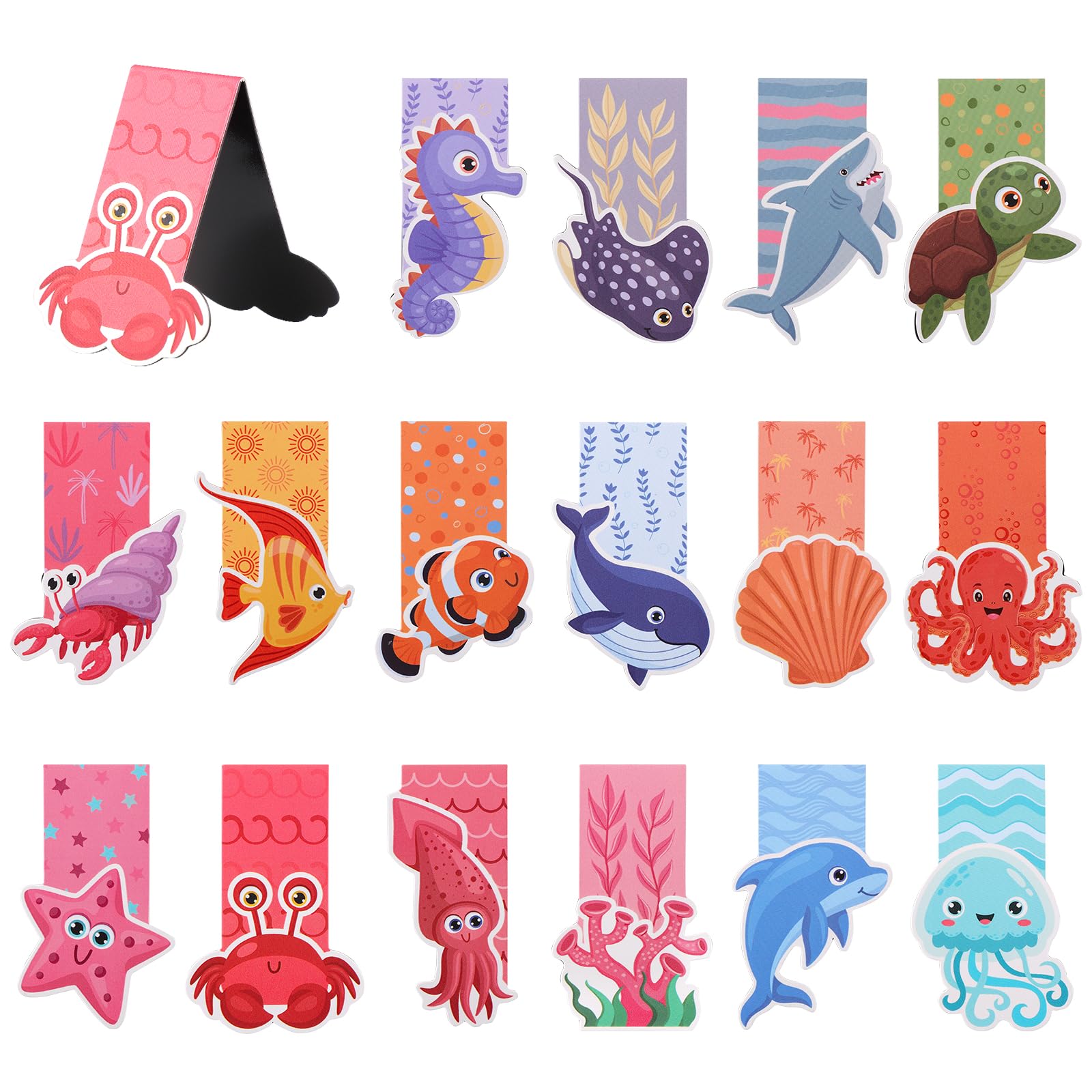 16 Pack Magnetic Bookmarks, 7.5×5cm Bookmark Girls Birthday Party Bag Fillers for Kids with Marine Animals Party Favours School Leavers Graduation Gifts
