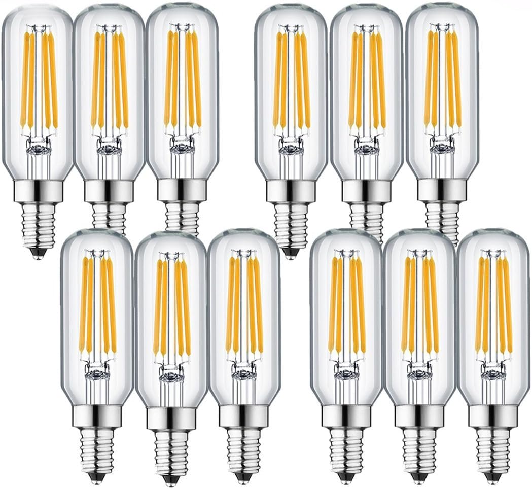 12PACK 4W Dimmable Tubular LED Bulb, Edison LED Filament Tubular Bulb Warm White 3000K, T25 Bent Tip, E12 LED Bulb Candelabra Base, 40W Incandescent Replacement