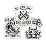 (3 Pcs) Millwright Cause Engineers Need Heroes Too Holographic Stickers, Millwright Engineering Holographic Decals Waterproof Vinyl Sticker for Laptop, Water Bottle, Car, Hard Hat, Phone Case 3 Inches