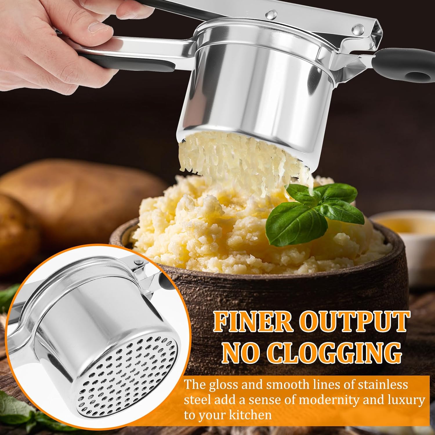 2 Pcs Nonslip Potato Press, Meat Tenderizer Tool with 4 Interchangeable Discs Ground Beef Chopper Tool, Potato Ricer Masher for Mashing Potatoes Kitchens