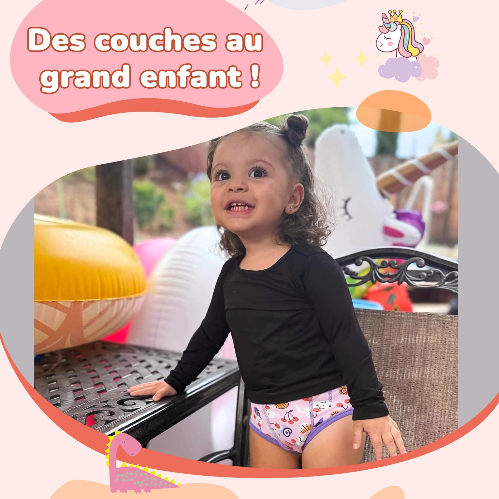 FLYISH DIRECT Culottes d Apprentissage pour Fille, Lot de 6 slip d apprentissage pour Garçons et Filles, Culotte Absorbants Enfant 100% Coton, Moments gourmands, 3 ans