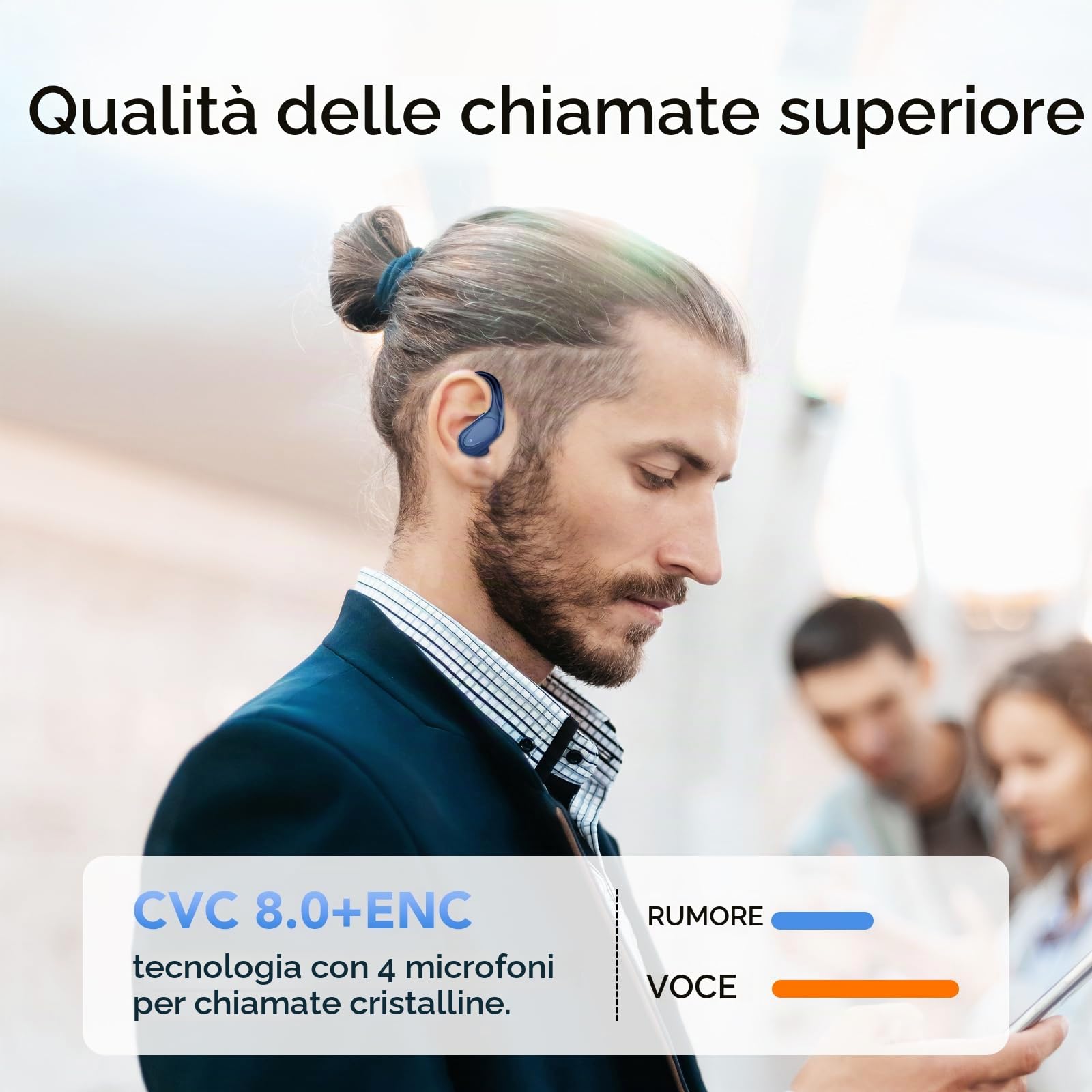 Cuffie Bluetooth, Sport Auricolari Bluetooth 5.3 con Gancio per Orecchio, 60H con Indicatore LED per Cassa di Ricarica, Chiamata ENC HD, Vestibilità Comoda, Impermeabile IPX7(Blu Profondo).