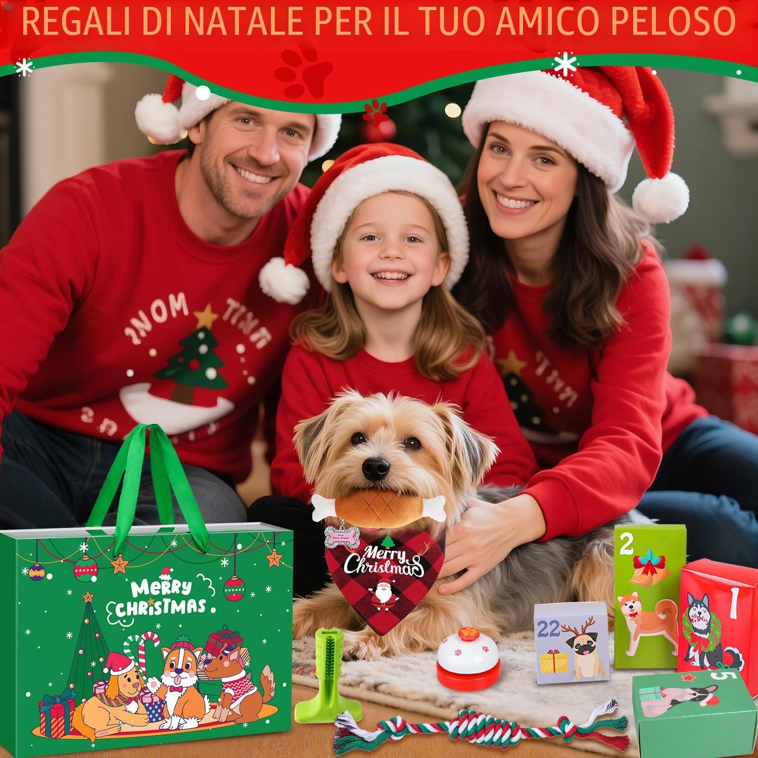 iZoeL Calendario Avvento Cani Calendario Avvento per Cani Regalo Natale 2025 Giochi per Cani, Giocattoli Interazione per Cani Indoor Outdoor - Frisbee Guinzaglio Corda Palla