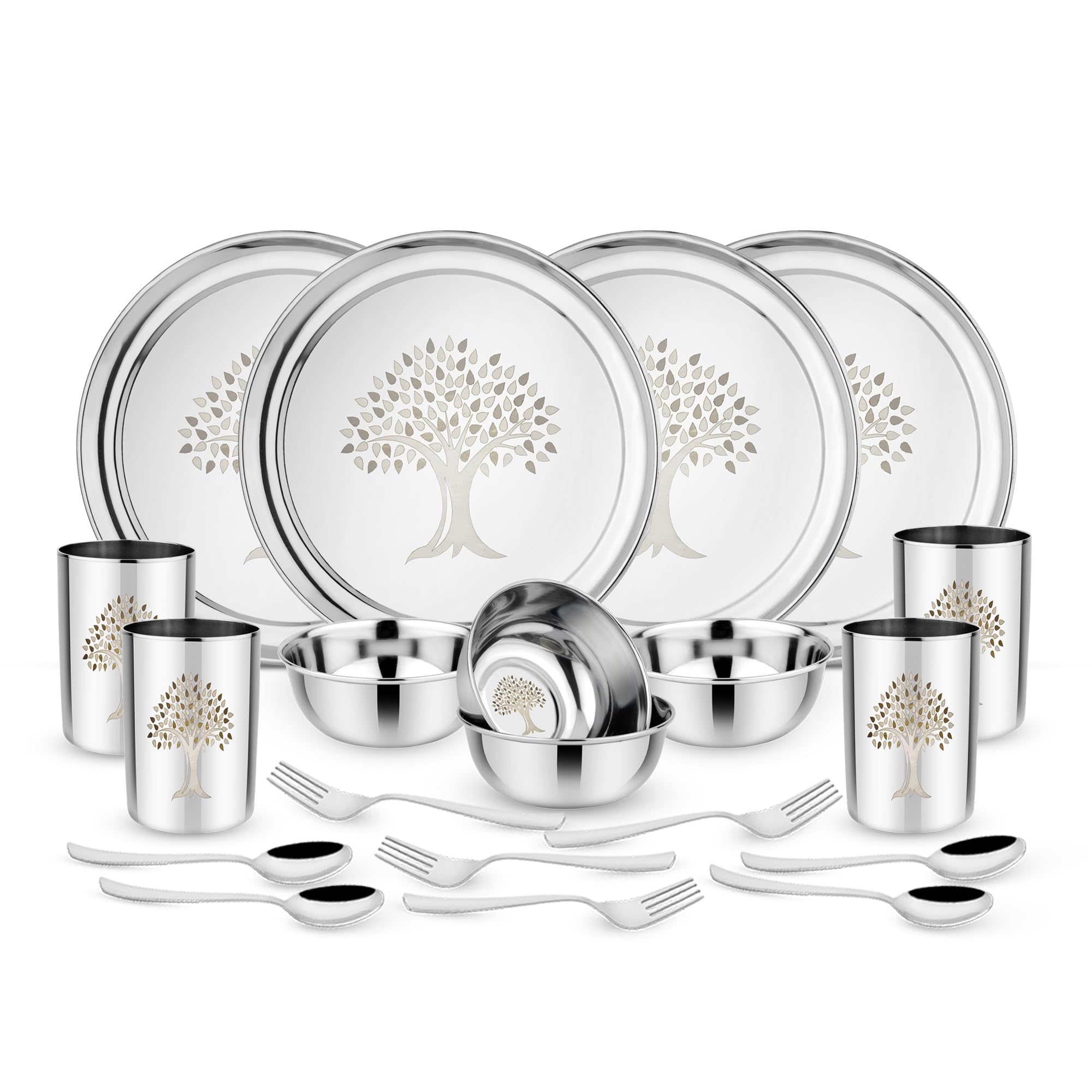 Thalaivaa Stainless Steel Kitchenware Set, Pack of 20 - Resistant to Chipping - Suitable for All Occasions - Kitchen Essentials for Home Use - Tree Symbol Crafted with Laser Precision