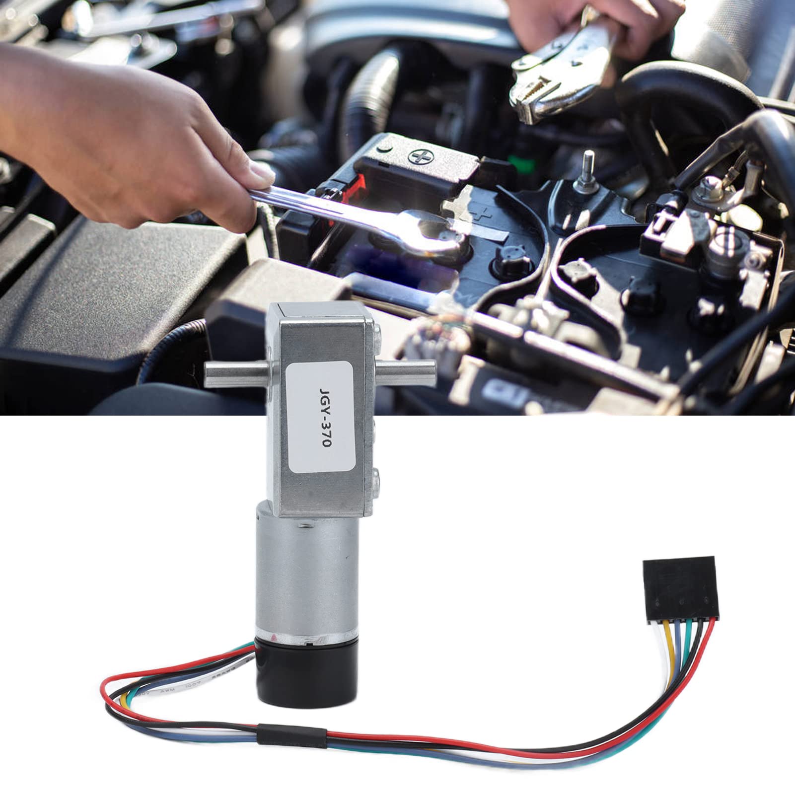 Moteur à vis sans fin JGY-370 CC avec codeur, arbre de type D biaxial de 14 mm, moteur à réduction à codeur 24 V pour systèmes d’entraînement industriels, boîte de vitesses (18 tours)