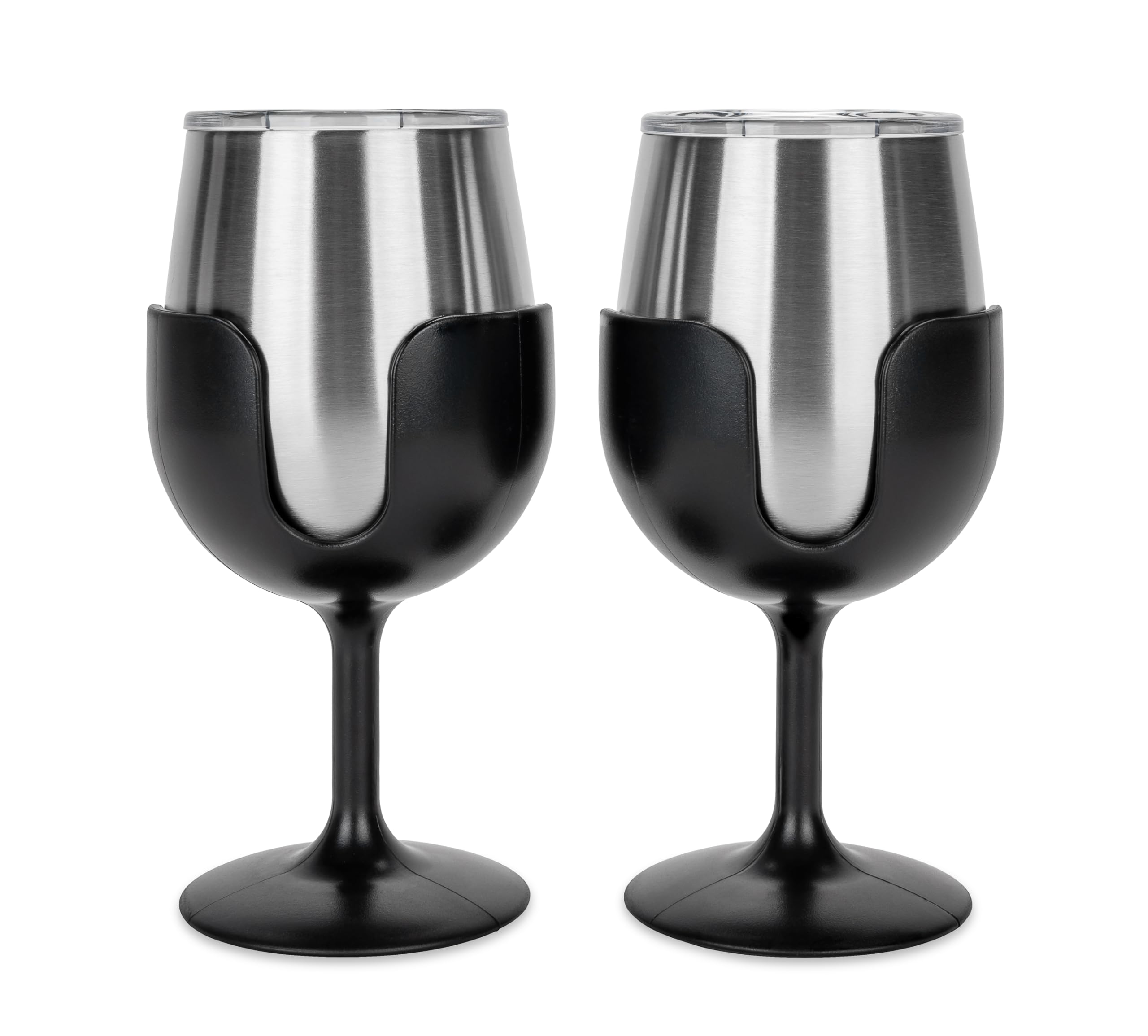 Camco Life is Better at The Campsite - Confezione da 4 bicchieri da vino in acciaio inox con steli rimovibili, ideali per campeggio, tailgating e feste (53465