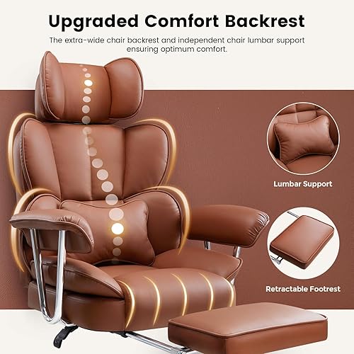 Miniatura 5 de Silla de oficina ejecutiva grande y alta, silla de escritorio ergonómica de piel sintética, sillas de computadora de gestión resistente con