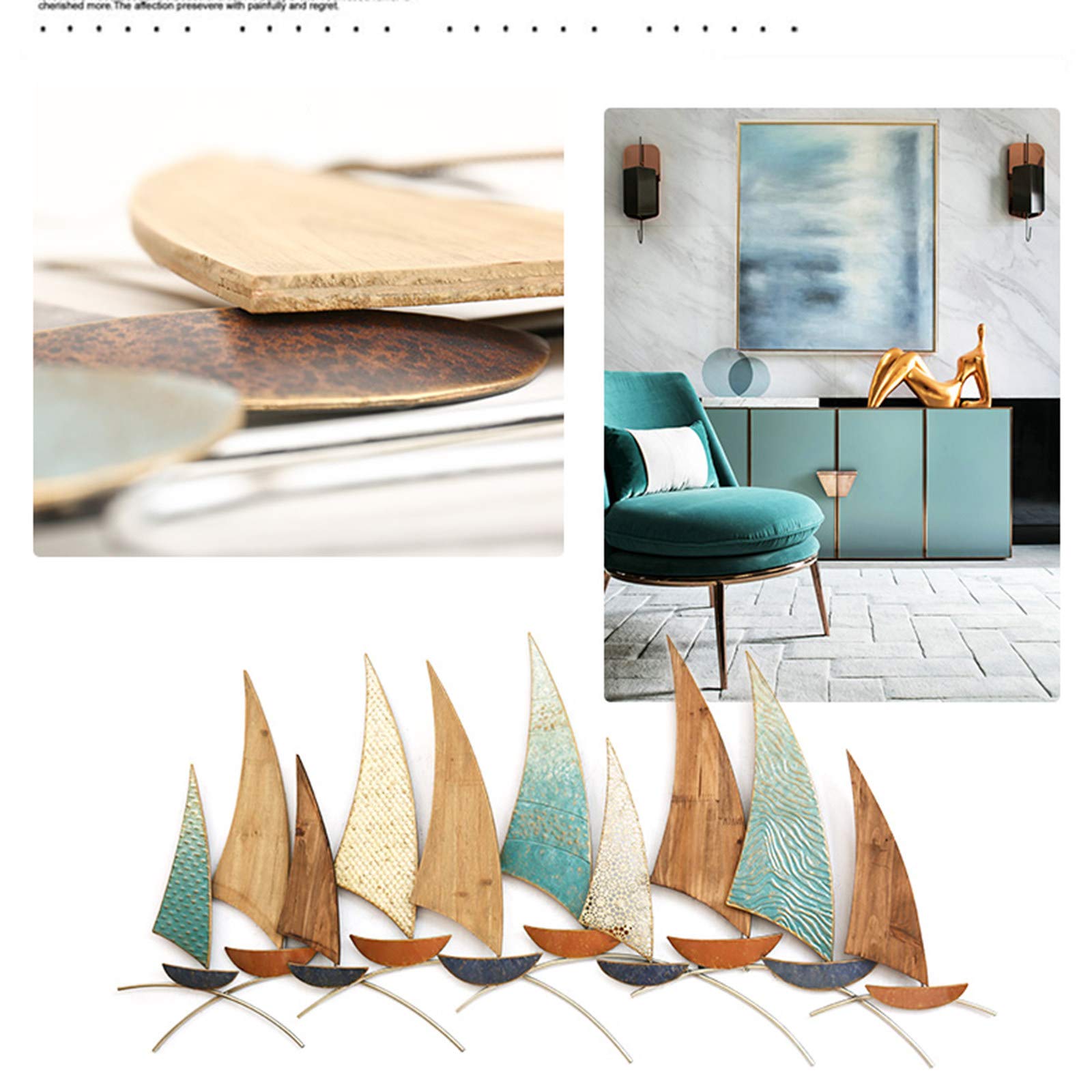 Decorazione Parete Barca A Vela Metallo | Scultura 3D Nautica, 34x21 Pollici, Grigio-blu