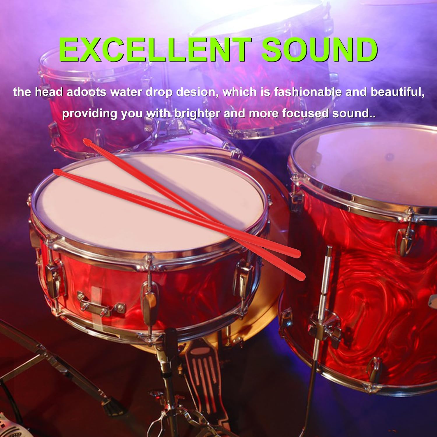 12 pairs Drumsticks, High-Quality 5A Drum Sticks, Non-slip Drumsticks Perfect for Practice, Performance and Relaxation, Available in Vibrant Assorted Red by KUKLIPJIM