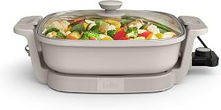 BELLA Make & Take 12-Inch Electric Skillet, Fits-Anywhere Storage, EverGood Ceramic Nonstick, Portable Lid Clamps, 1200W Oatmilk