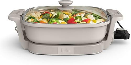bella Make & Take - Sartén eléctrica, utensilios de cocina Fits-where, revestimiento de cerámica EverGood, temperatura ajustable y tapa de vidrio