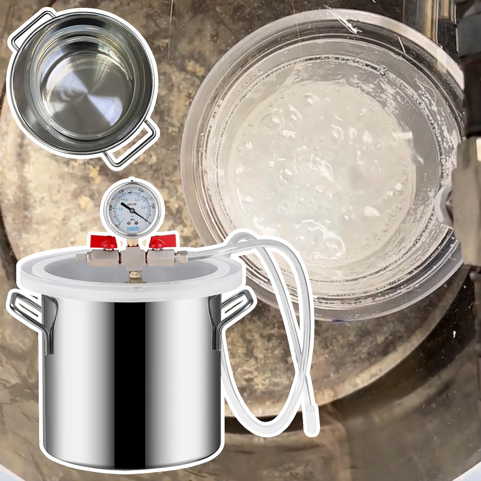 26 20 19 13 9 6 5.5 3 2 Gallon Vacuum Chambers for Resin Casting, Extra Large Vacuum Chamber Kit for Stabilizing Wood/Epoxy Silicone Degassing, Stainless Steel Pot Without Pump(51L/13Gal)