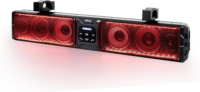 27.5-Inch UTV Sound Bar, IP66 Waterproof 6-Speakers TWS Music Sync Metal ATV Sound Bar with RGB & Light Strip, Golf Cart SoundBar for Polaris RZR Can-Am w/ 1" - 2" Roll Bar,
