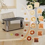 Anfilank Long Slot 4 Slice Toaster, Countdown Timer, 6 Browning Settings, Cancel/Bagel/Defrost Functions, Built-in Warming Rack, Removable Crumb Tray, Extra-Wide Long Slots - Stainless Steel