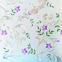 Vista 1 de Película decorativa para ventana grabada con estampado floral, película de privacidad para puerta, película de vidrio estática, sin pegamento, papel
