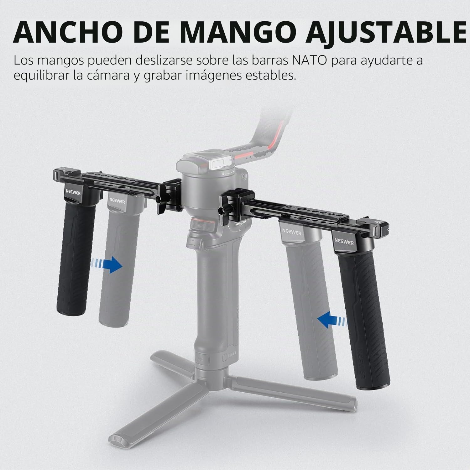 NEEWER Mango Dual Compatible con dji RS5 RS4 RS4 Pro RS3 RS3 Pro RS2 RSC2 Ronin S SC Gimbal, Kit de Handle Doble con 2 Mini NATO Rails, NATO Clamps de Liberación Rápida, Rosca de 1/4" y 3/8", GA006