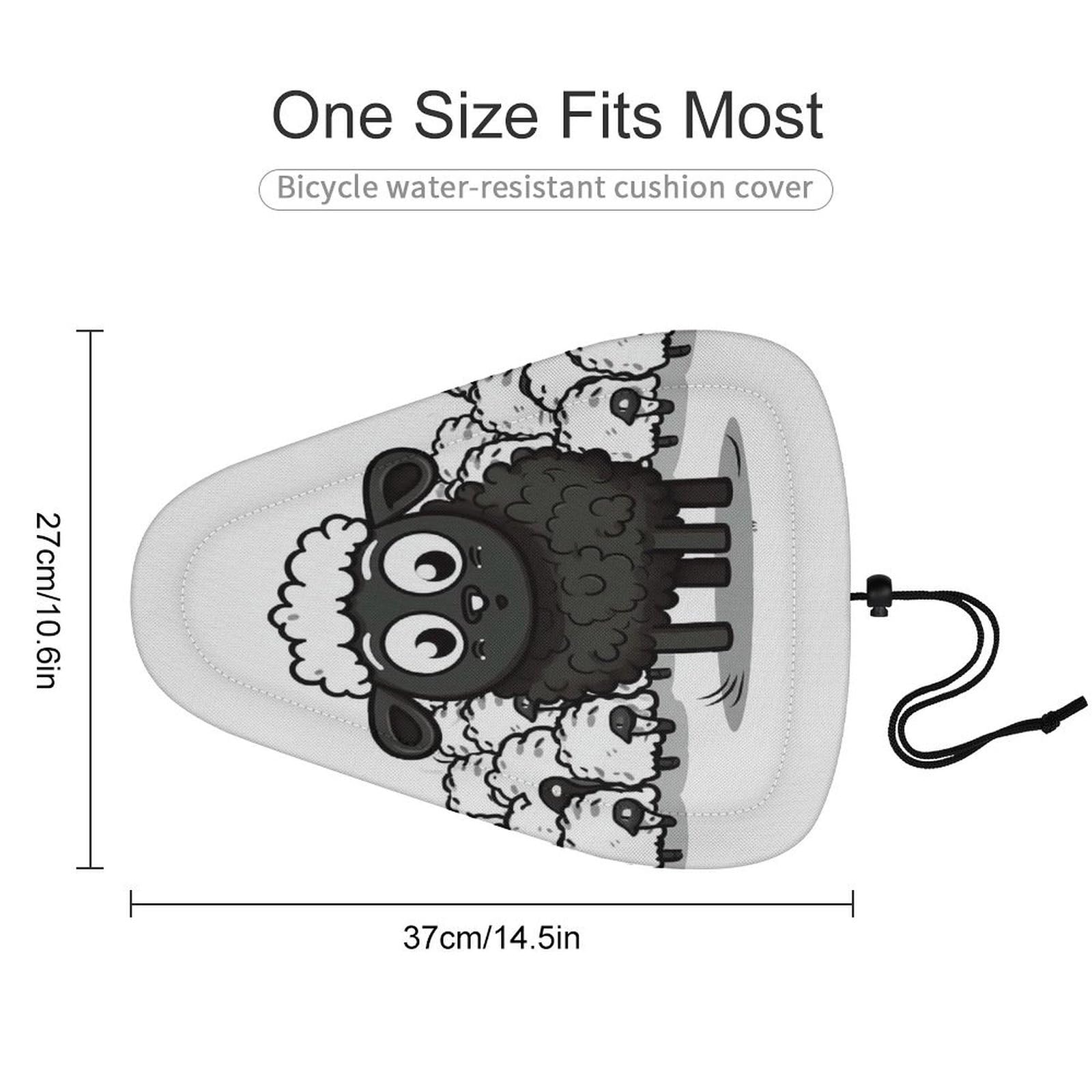 Cartoon Black White Sheep Bike Seat Cover Water-Repellent Exercise Bike Seat Cushion Bicycle Saddle Cover with Drawstring Rain Snow Dust Covers for City Mountain Road Biking