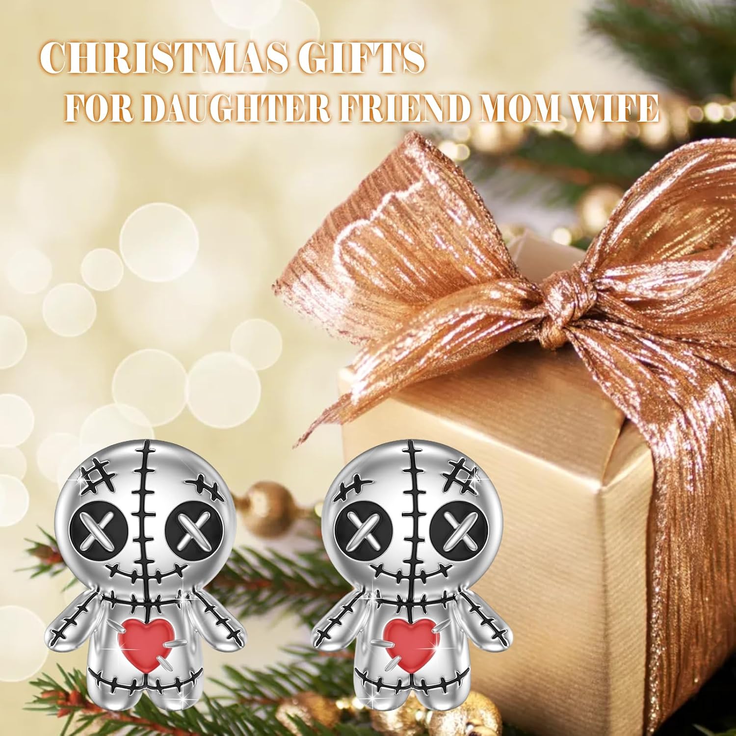Voodoo Doll Earrings for Women,925 Sterling Silver Gothic Earrings Horror Doll Earrings Jewelry Halloween Christmas Mother's Day