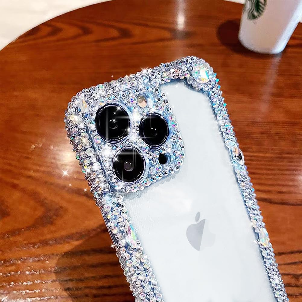 Cavdycidy Designer Compatible with iPhone 15 Pro Max Bling Clear Case for Women Girl,Cute Glitter Phone Case with Sparkle Rhinestone Diamond Camera Protection,Airbag Anti-Fall Crystal Hard Back Cover - Image 5