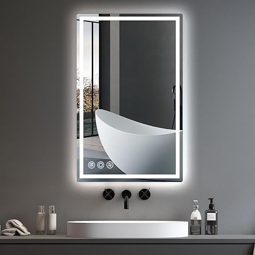 Espejo de baño LED para pared, espejo inteligente de 24 x 40 con luces, espejo LED frontal y retroiluminado para baño, certificación UL, CRI
