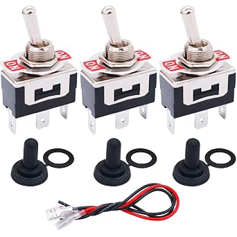 TWTADE 3 Pcs Latching Rocker Toggle Switch 3 Pin 2 Position ON/ON SPDT Heavy Duty 16A 250VAC Spade Terminal Metal Boat Switch with Waterproof Boot Cap + 6.3mm Terminal Wires TEN-1121MZX-B102