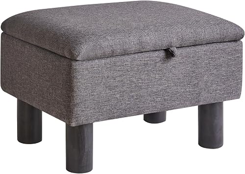 Aibiju Small Pouffe Footstool with Storage, Linen Fabric Pouf with Wodden Legs, Change Shoes Stool for Living Room and Bedroom, Dark Grey, YD-JD1363