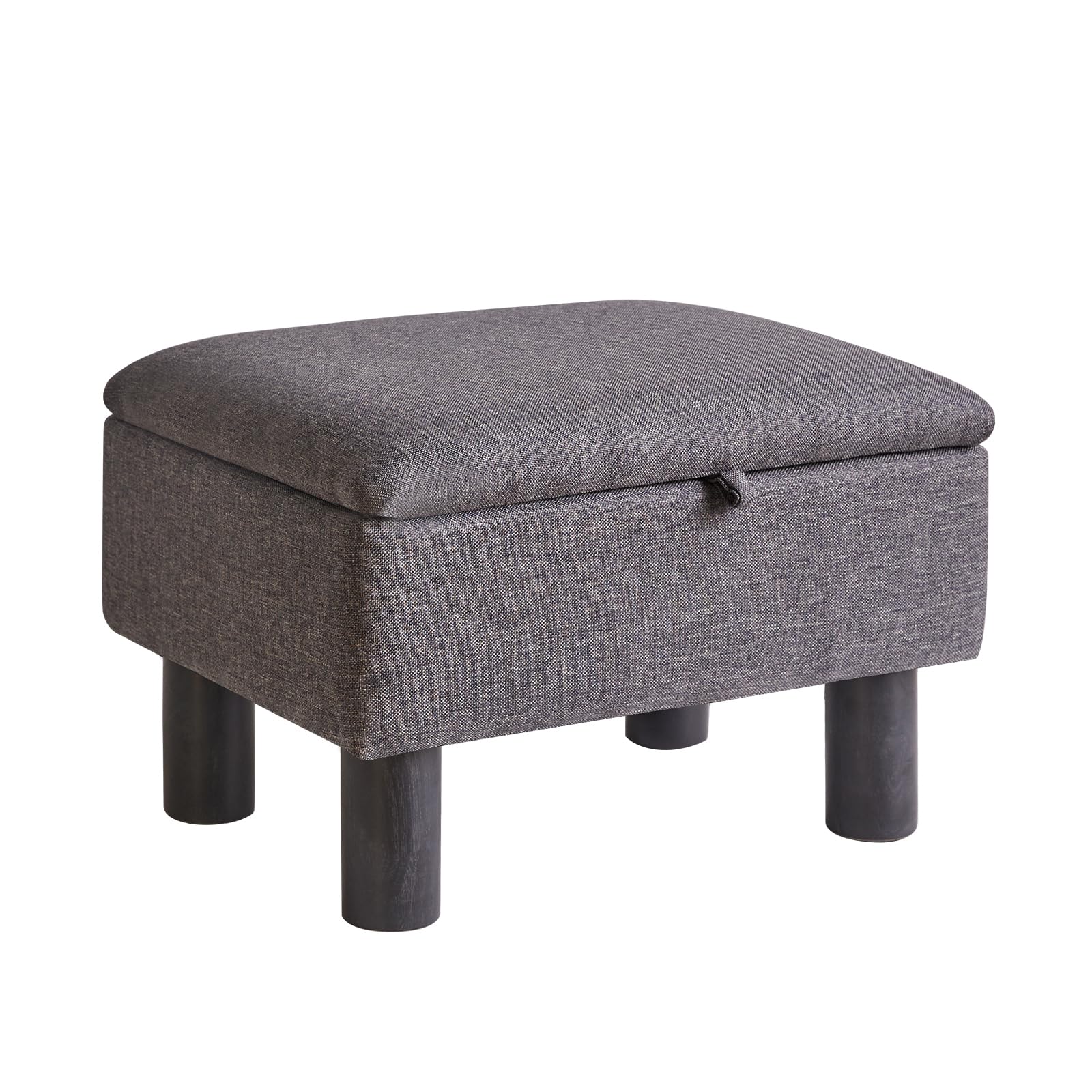 Small Pouffe Footstool with Storage, Linen Fabric Pouf with Wodden Legs, Change Shoes Stool for Living Room and Bedroom, Dark Grey, YD-JD1363