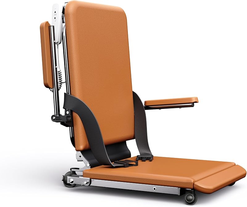 Steel Electric Floor Lift Chair with Wheels and PU Cushion, Floor Lift for Elderly, 440 LBS Capacity, Seat Belts and Handrails, Suitable for Home Use