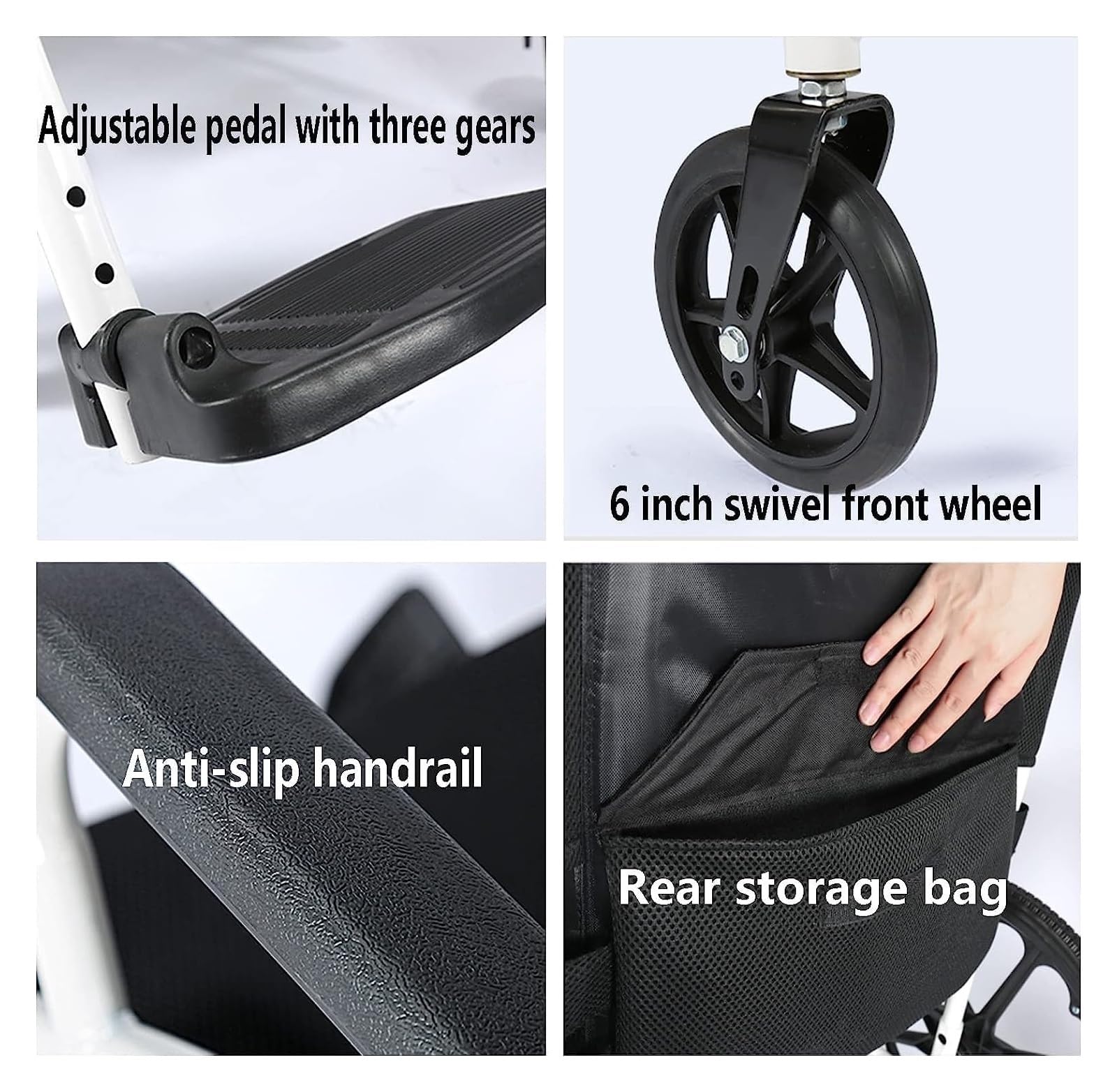 Silla de ruedas, silla de ruedas plegable, silla de ruedas manual ligera con reposapiés ajustable de 3 niveles y ruedas traseras de poliuretano de 18 pulgadas