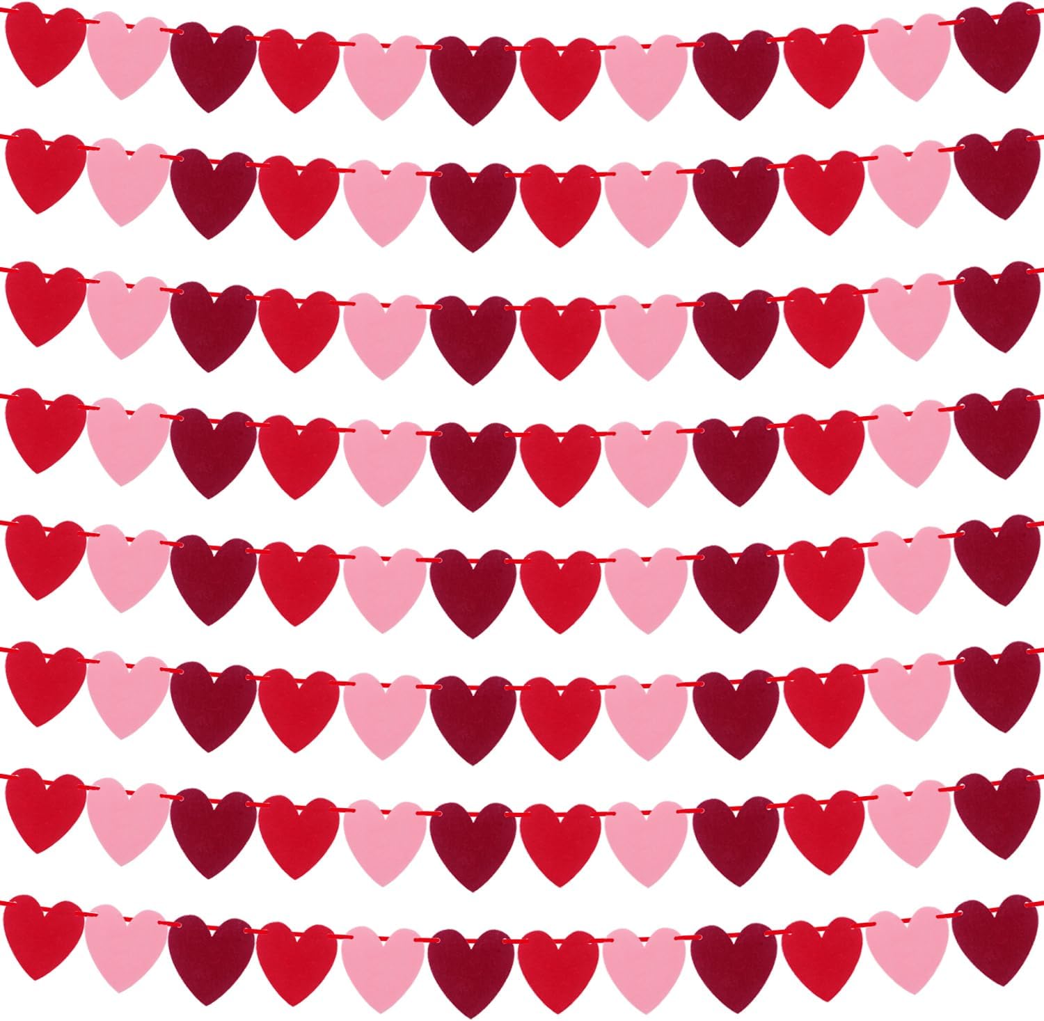 8 Strings Valentines Day Decorations, 80Pcs Pre-Installed Red Felt Heart Decorations Banner for Valentines Day Wedding Birthday Party