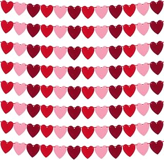 8 Strings Valentines Day Decorations, 80Pcs Pre-Installed Red Felt Heart Decorations Banner for Valentines Day Wedding Birthday Party